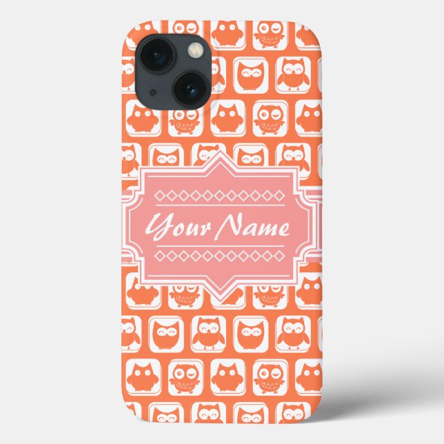 Orange Owl Coral Personalised Name Case-Mate iPhone Case (Back)