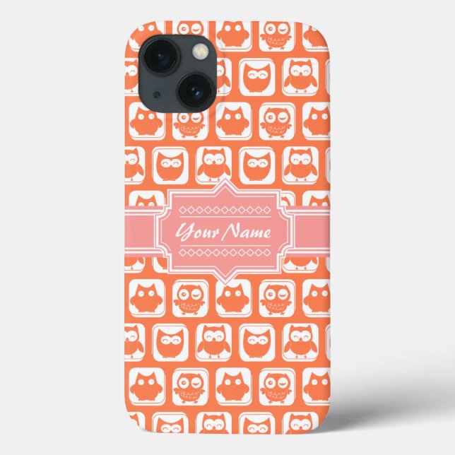 Orange Owl Coral Personalised Name Case-Mate iPhone Case (Back)