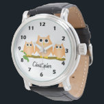 Orange Owl Design Personalised Watch<br><div class="desc">Wrist watch owl design. You can customise this watch with any text of your choice. Should you require any help with customising then contact us through the message link on this page. Owl design personalised wrist watch.</div>