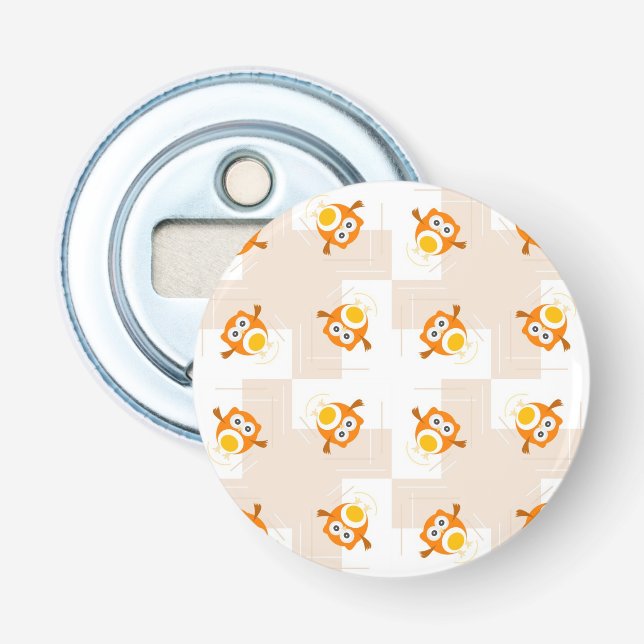 Orange Owl Illustration Pattern Bottle Opener (Front)