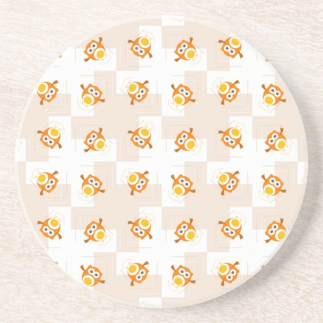 Orange Owl Illustration Pattern Coaster (Front)