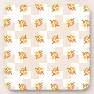 Orange Owl Illustration Pattern Coaster
