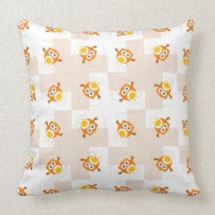 Orange Owl Illustration Pattern Cushion
