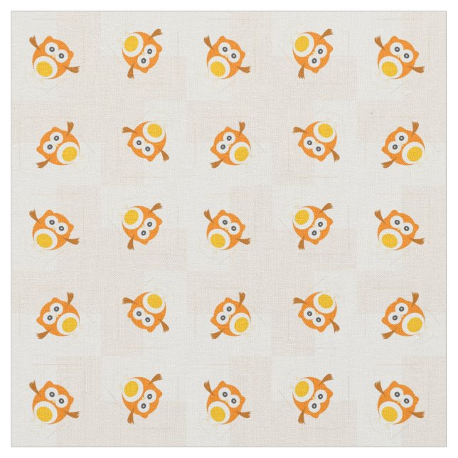 Orange Owl Illustration Pattern Fabric (Close Up)