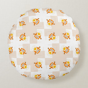 Orange Owl Illustration Pattern Round Cushion