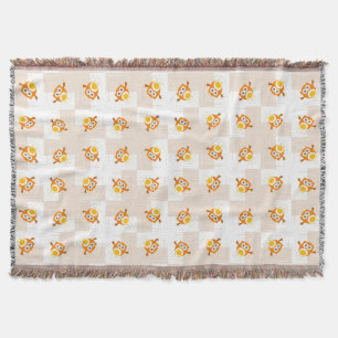 Orange Owl Illustration Pattern Throw Blanket
