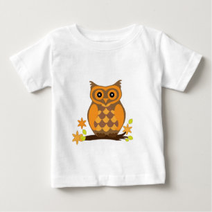 Orange Owl Perched With Flowers Baby T-Shirt