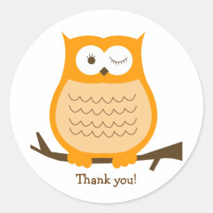ORANGE OWL Round Favour Sticker Envelope Seal