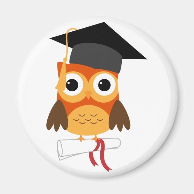 Orange Owl with Cap & Diploma Graduation Magnet (Front)