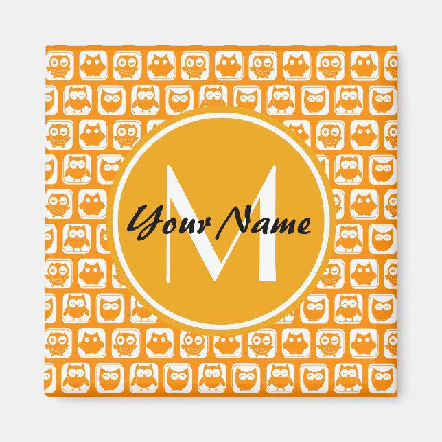 Orange Owls Custom Monogram Magnet (Front)