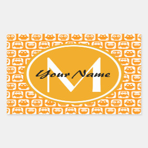Orange Owls Custom Monogram Rectangular Sticker