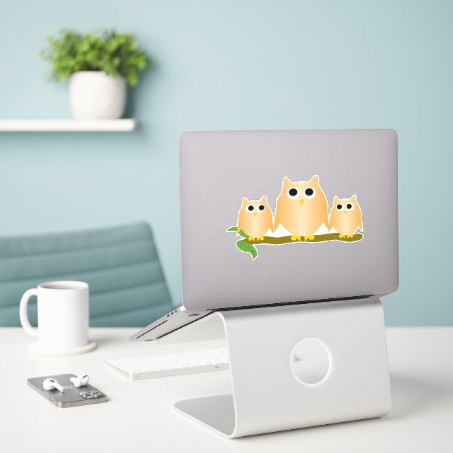 Orange Owls Design (Laptop On Desk)