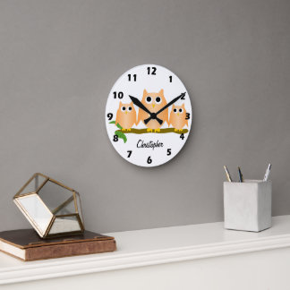 Orange Owls Design Personalised Round Clock