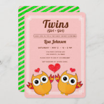 Orange Owls Twin Girls Red Stripes Baby Shower
