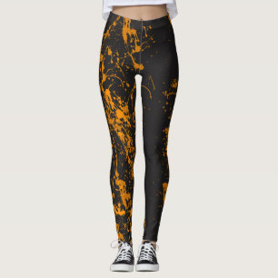 Orange Paint Brush Splatter Leggings