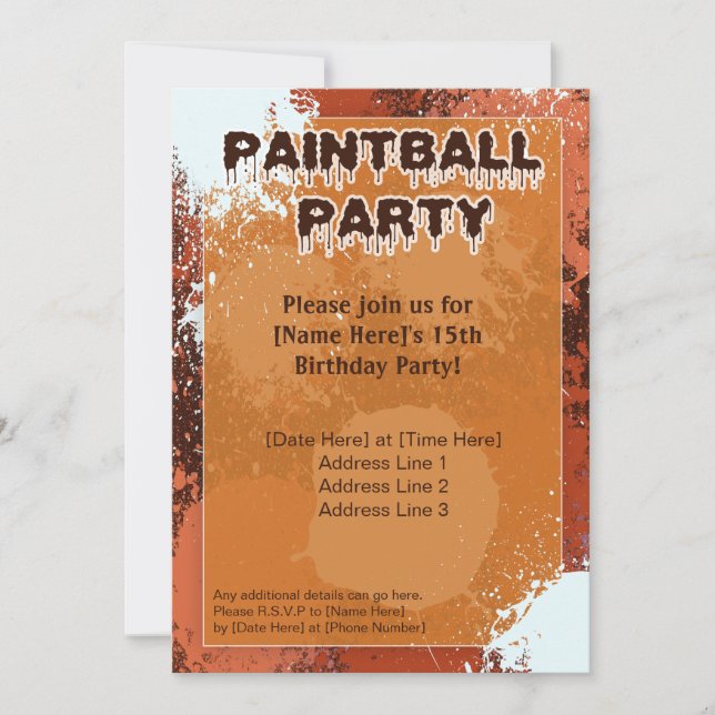 Orange Paintball Party Invite (Front)