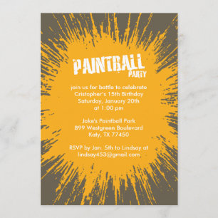 Orange Paintball Splatter Party Invitations