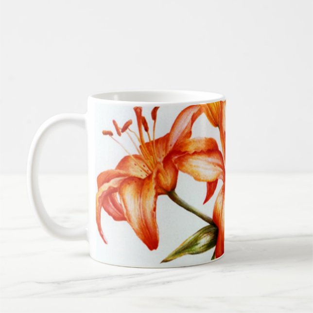 Orange painted fine art lily mug (Left)