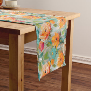 Orange Painted Flower Bouquets Short Table Runner