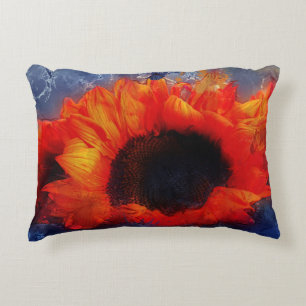 Orange Painterly Sunflowers Accent Pillow
