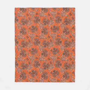 Orange paisley damask floral orientated ethnic fleece blanket