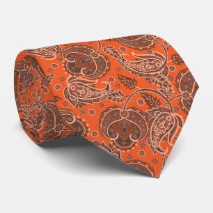 Orange paisley damask floral orientated ethnic tie