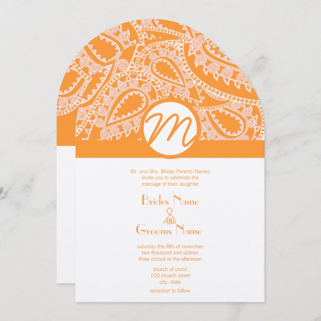 Orange Paisley Wedding Invitation (Front/Back)