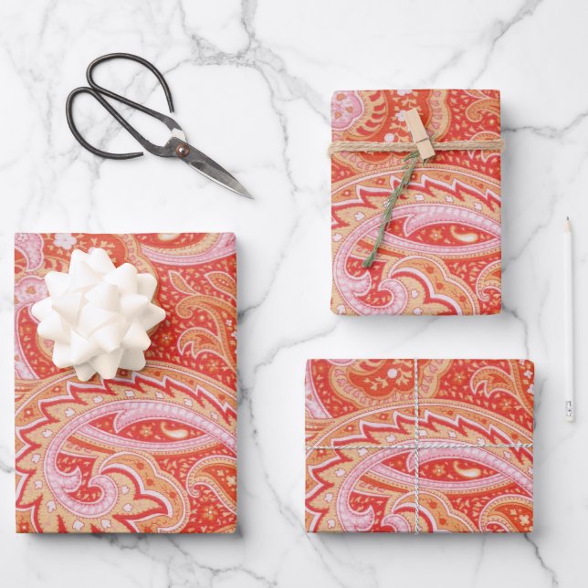 Orange Paisley Wrapping Paper Sheet (Front)