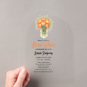 Orange Palette Ranunculus Mason Jar Bridal Shower Acrylic Invitations