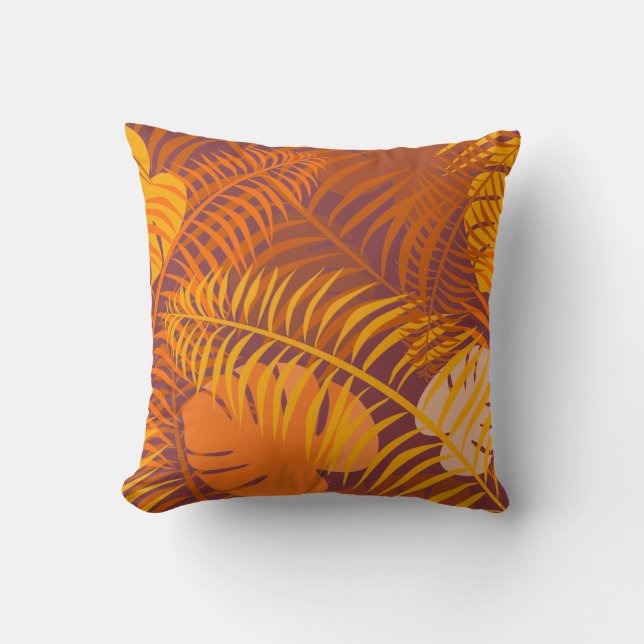 Orange Palm Tree Leaf Pattern Cushion (Front)