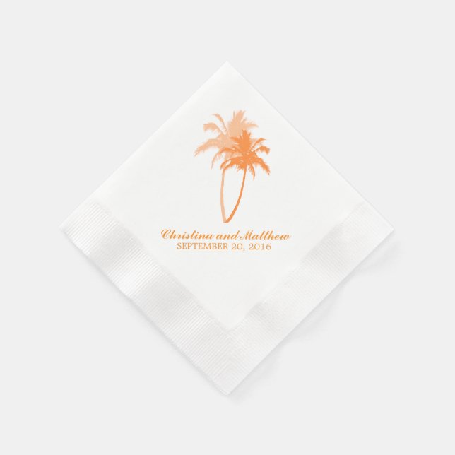 Orange Palm Trees Beach Wedding Napkin (Corner)