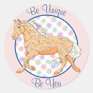 Orange Palomino Horse (pink/blue) Classic Round Sticker