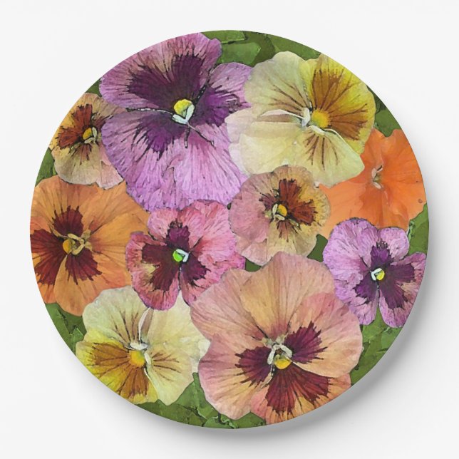 Orange Pansies All Over Botanical Art Paper Plates (Front)