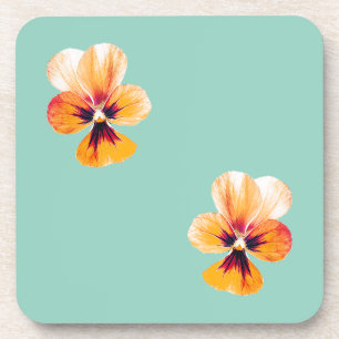 orange pansies beverage coasters