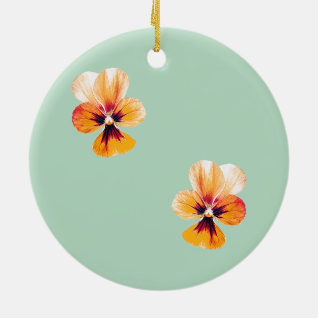 orange pansies ceramic tree decoration (Back)