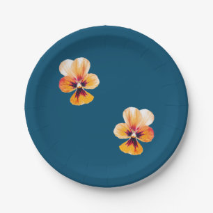 orange pansies paper plate