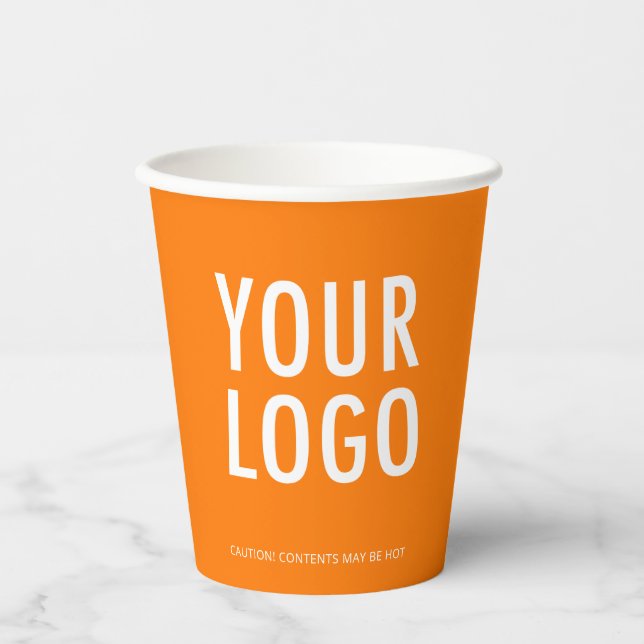 Orange Paper Cups Custom Business Logo 8 oz (Front)