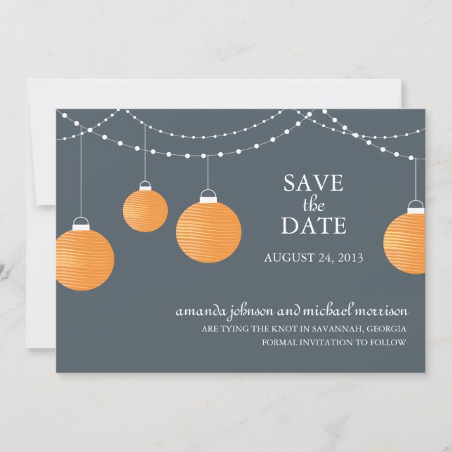 Orange Paper Lantern Wedding Save the Date (Front)