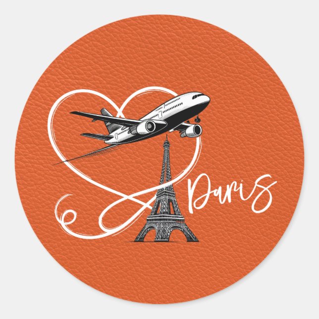 Orange Paris Passport  Classic Round Sticker (Front)