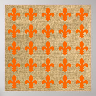 Orange Parisian Moods Fleur de Lys Pattern Poster