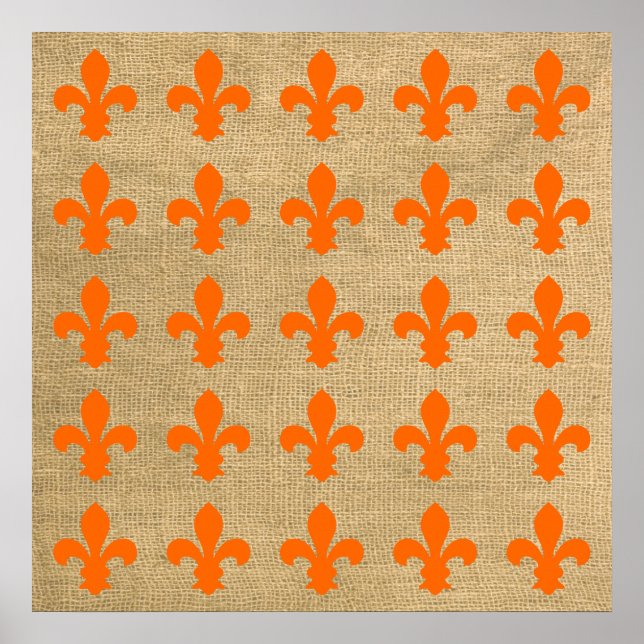 Orange Parisian Moods Fleur de Lys Pattern Poster (Front)
