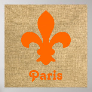 Orange Parisian Moods Fleur de Lys Poster