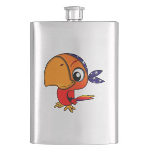 Orange parrot cartoon hip flask