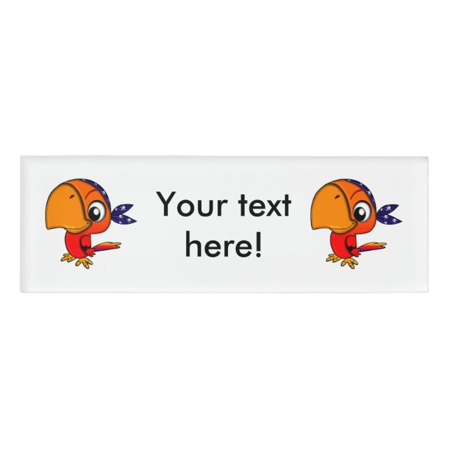 Orange parrot cartoon name tag (Front)