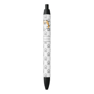 Orange Parti-Colour Pomeranian Cartoon Dog & Name Black Ink Pen