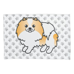 Orange Parti-Colour Pomeranian Cartoon Dog & Paws Pillowcase