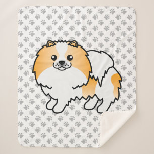 Orange Parti-Colour Pomeranian Cartoon Dog & Paws Sherpa Blanket
