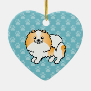 Orange Parti-Colour Pomeranian Cartoon Drawing Ceramic Ornament