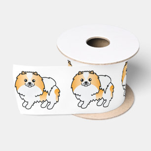 Orange Parti-Colour Pomeranian Cute Cartoon Dog Satin Ribbon