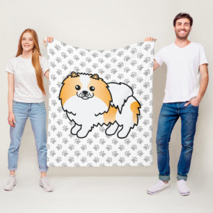 Orange Parti-Colour Pomeranian Cute Dog & Paws Fleece Blanket
